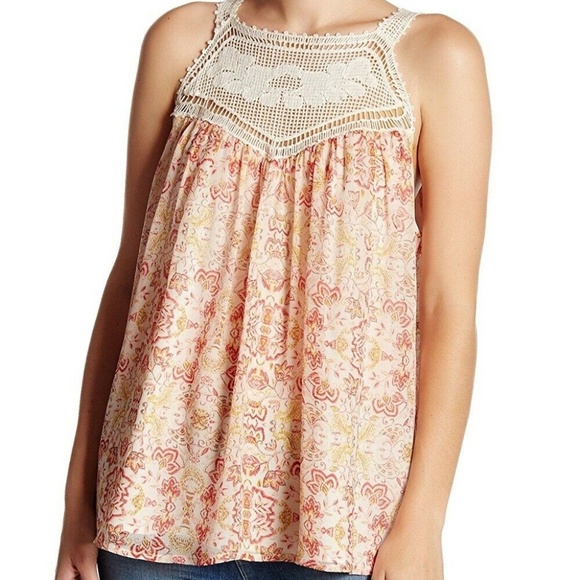 Joie  Floral Crocket Yoke Tank Top - Picture 1 of 3